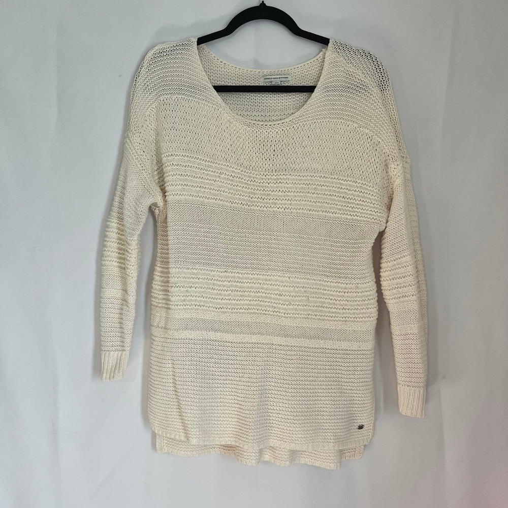 American Eagle Cream Chunky Knit Sweater Women's Large Long Sleeve Scoop Neck